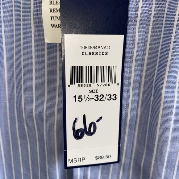 Ralph Lauren Custom Fit Blue White Striped Oxford Shirt Men's 15 1/2 32/33 - Picture 4 of 13